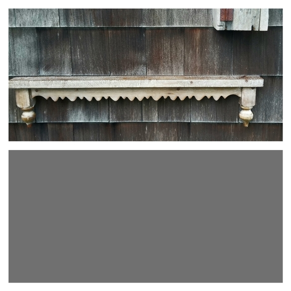 Distressed white washed rustic farmhouse country scalloped edge thin wall shelf - Picture 5 of 12